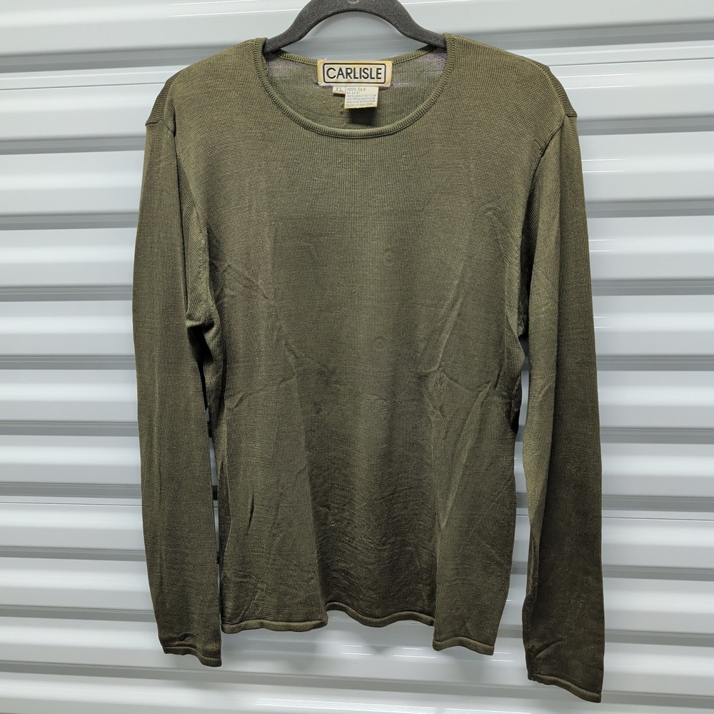 Carlisle Silk Sweater XL Womens Olive Green Long Sleeve Crew Neck Vintage Knit